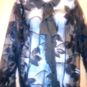 🖤 💣 Elegant sheer black floral blouse with neck tie. 🖤💣